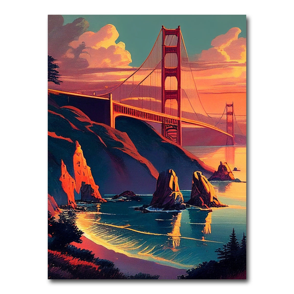 AUTO-MOCKUP WHITE | Golden Gate Bridge at Sunset | 1 Piece | Gallery Wrap Canvas | group=3x4