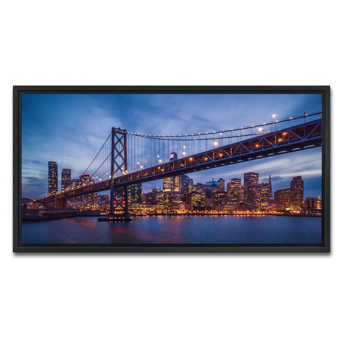 AUTO-MOCKUP WHITE | Golden Gate at Night | 1 Piece | Black Framed Canvas | group=2x1