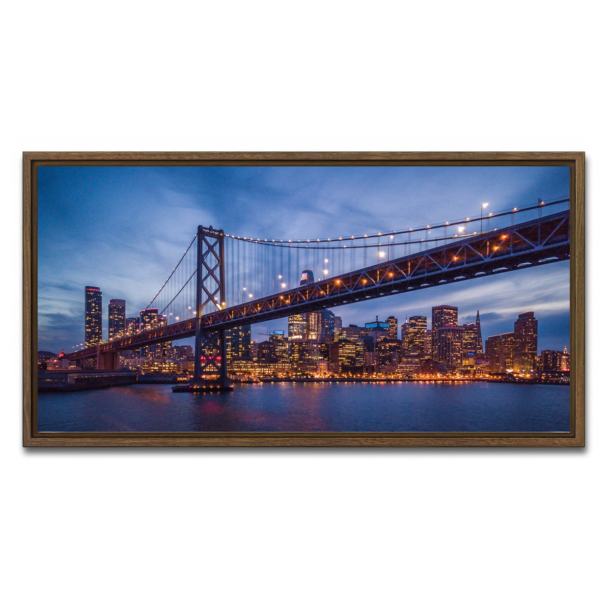 AUTO-MOCKUP WHITE | Golden Gate at Night | 1 Piece | Walnut Framed Canvas | group=2x1
