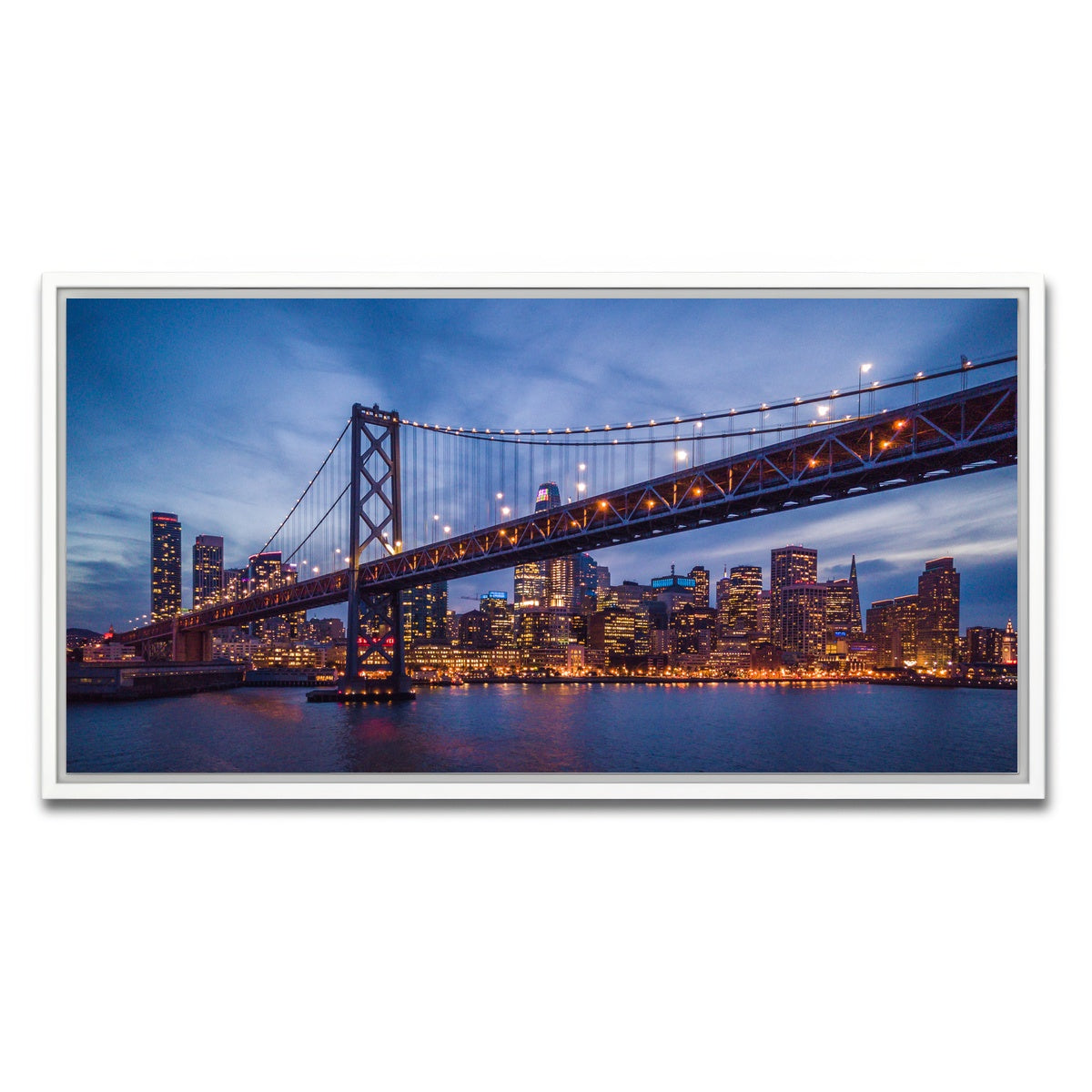 AUTO-MOCKUP WHITE | Golden Gate at Night | 1 Piece | White Framed Canvas | group=2x1