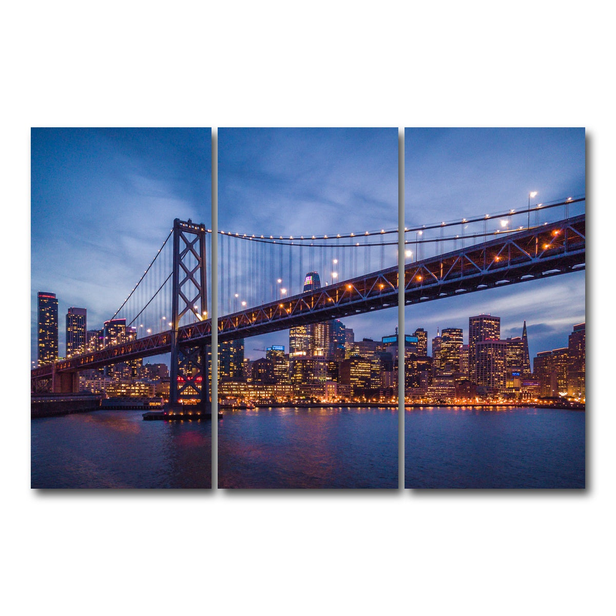 AUTO-MOCKUP WHITE | Golden Gate at Night | 3 Piece | Gallery Wrap Canvas | group=12x24