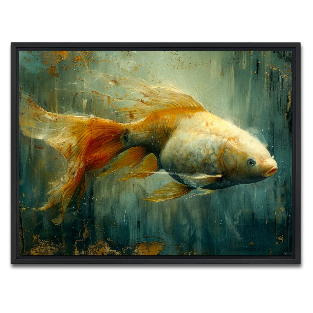 AUTO-MOCKUP WHITE | Golden Koi Fish | 1 Piece | Black Framed Canvas | group=4x3