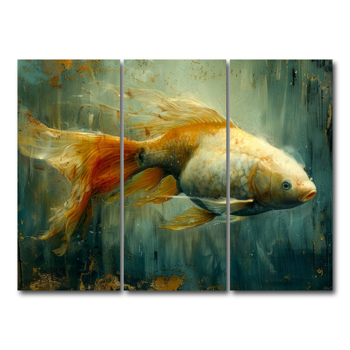 AUTO-MOCKUP WHITE | Golden Koi Fish | 3 Piece | Gallery Wrap Canvas | group=8x18