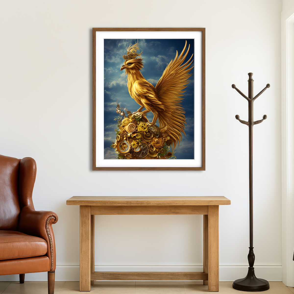 AUTO-MOCKUP ROOM | Golden Phoenix Bird Wall Art