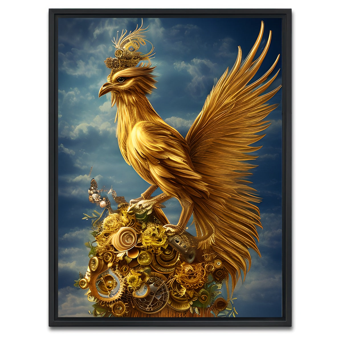 AUTO-MOCKUP WHITE | Golden Phoenix Bird | 1 Piece | Black Framed Canvas | group=3x4