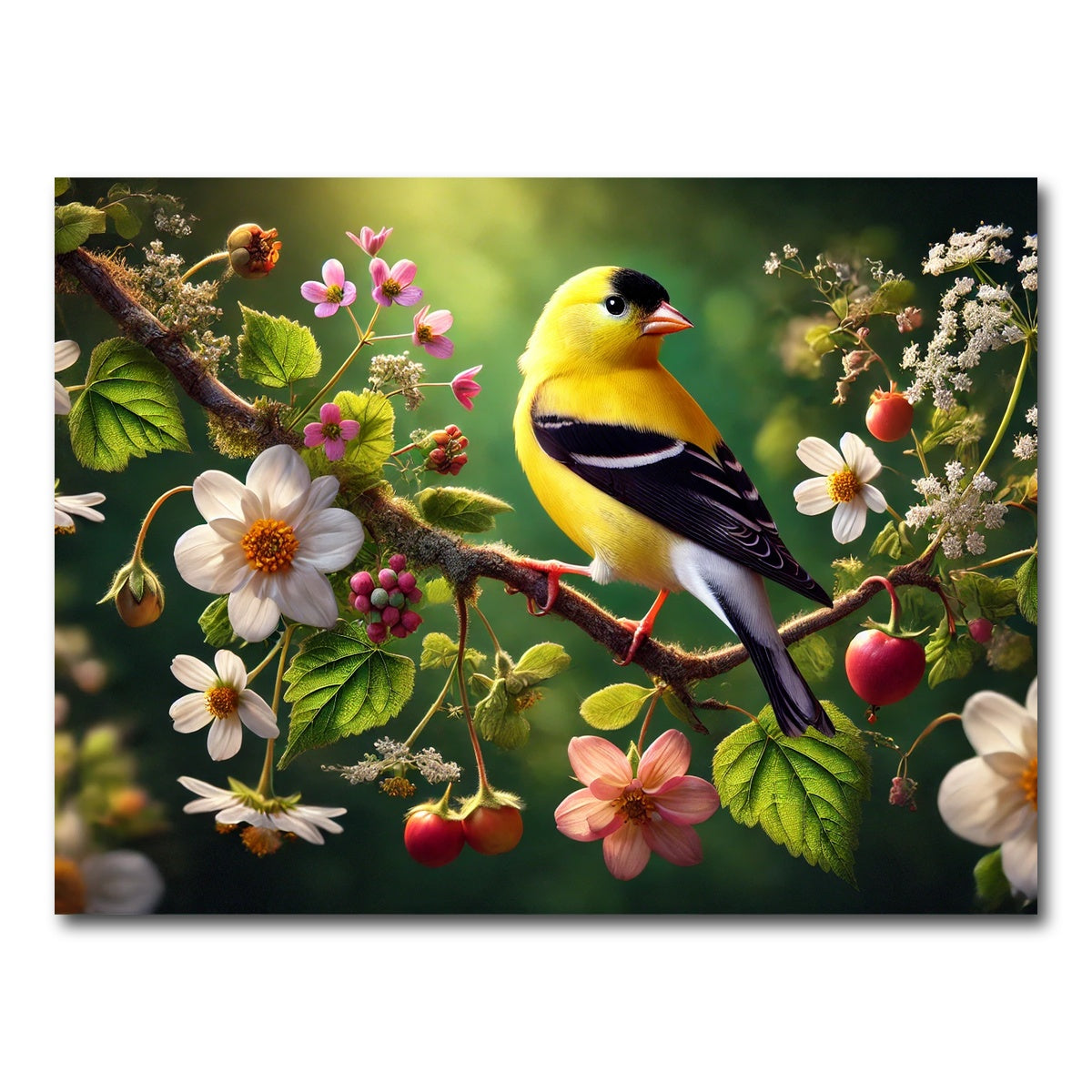 AUTO-MOCKUP WHITE | Goldfinch on Flower Branch | 1 Piece | Gallery Wrap Canvas | group=4x3