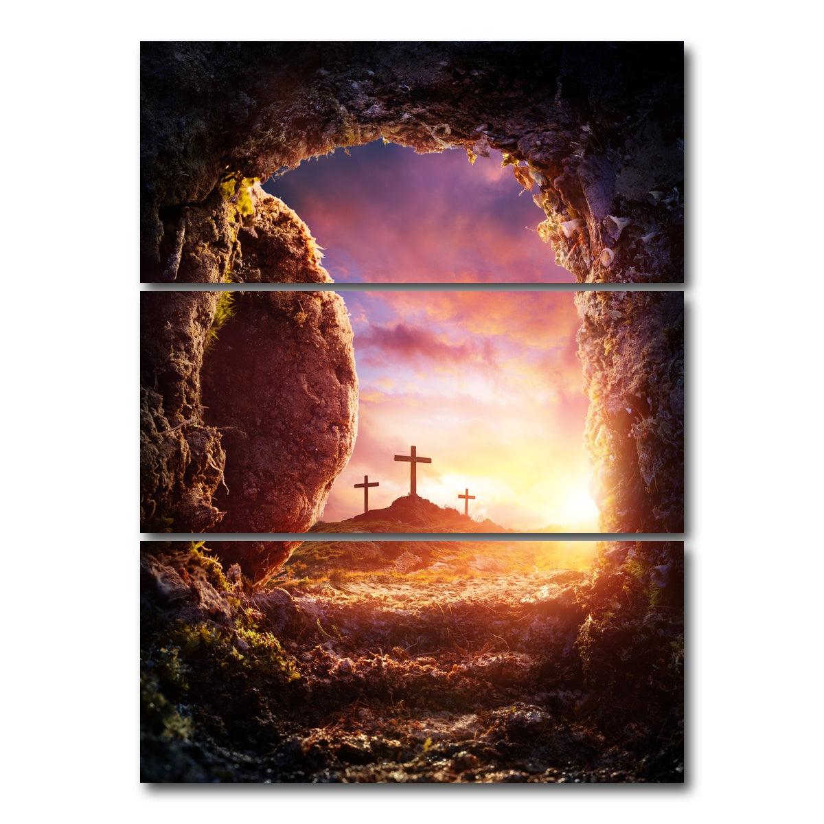 AUTO-MOCKUP WHITE | Golgotha Canvas Wall Art | 3 Piece | Gallery Wrapped | group=8x18_stacked