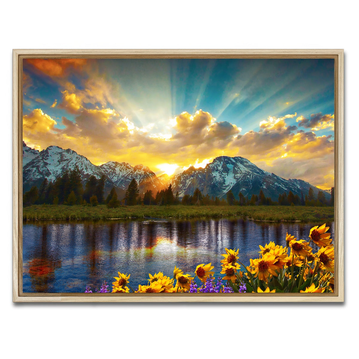 AUTO-MOCKUP WHITE | Grand Tetons Sunset | 1 Piece | Natural Framed Canvas | group=4x3