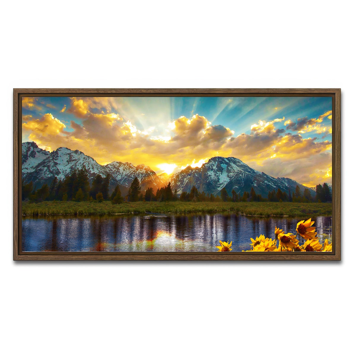 AUTO-MOCKUP WHITE | Grand Tetons Sunset | 1 Piece | Walnut Framed Canvas | group=2x1