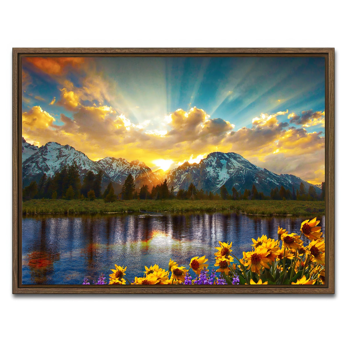 AUTO-MOCKUP WHITE | Grand Tetons Sunset | 1 Piece | Walnut Framed Canvas | group=4x3
