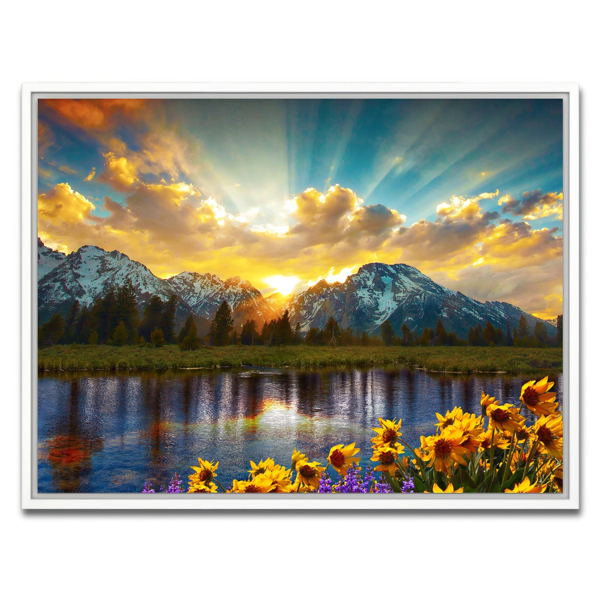 AUTO-MOCKUP WHITE | Grand Tetons Sunset | 1 Piece | White Framed Canvas | group=4x3