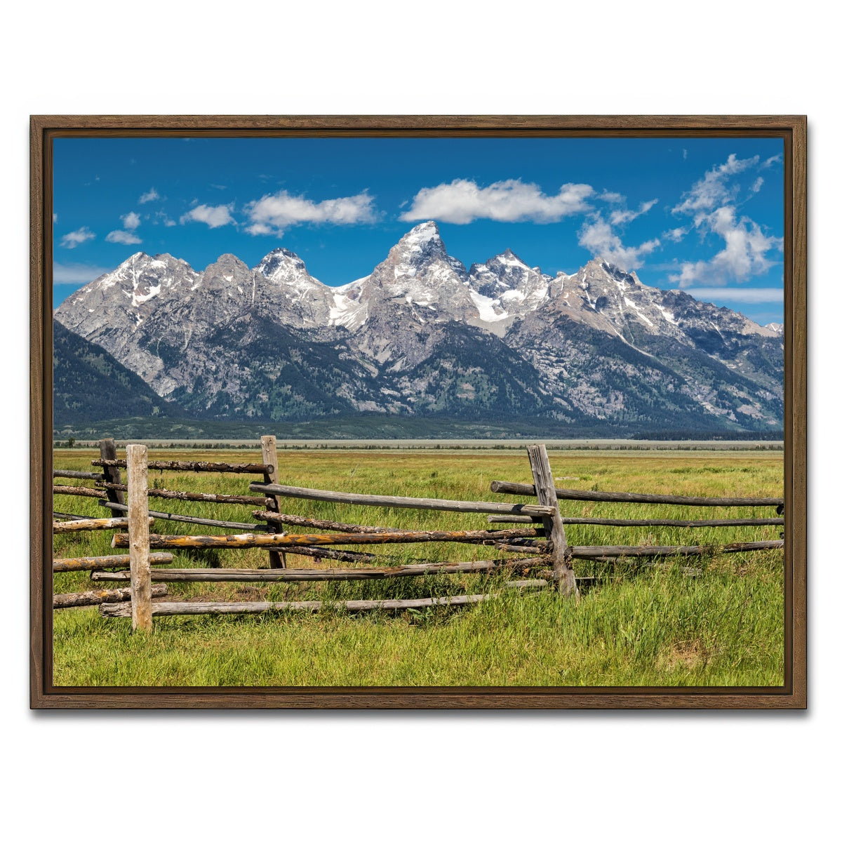 AUTO-MOCKUP WHITE | Grand Tetons and corral fence | 1 Piece | Walnut Framed Canvas | group=4x3