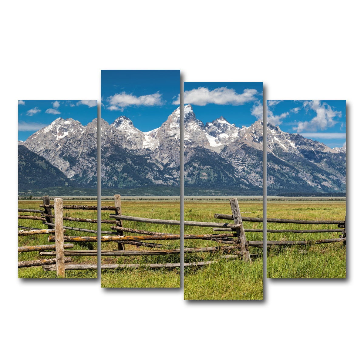 AUTO-MOCKUP WHITE | Grand Tetons and corral fence | 4 Piece | Gallery Wrap Canvas | group=4_normal