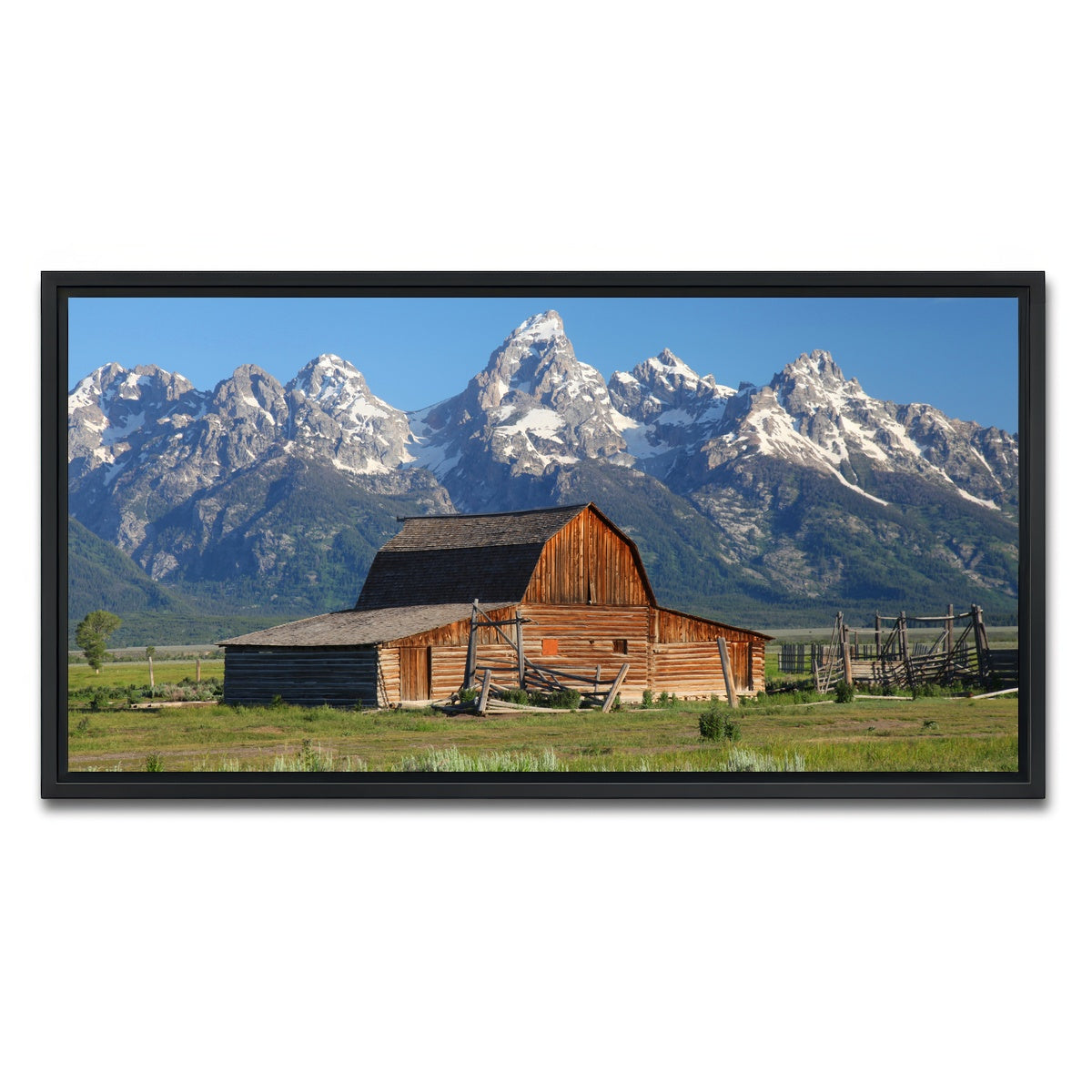 AUTO-MOCKUP WHITE | Grand Tetons and old barn | 1 Piece | Black Framed Canvas | group=2x1