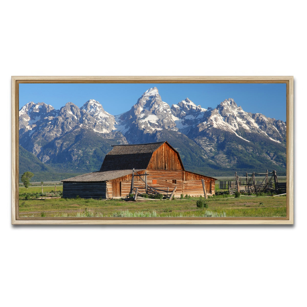 AUTO-MOCKUP WHITE | Grand Tetons and old barn | 1 Piece | Natural Framed Canvas | group=2x1