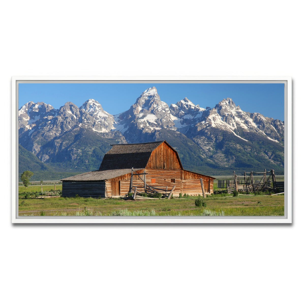AUTO-MOCKUP WHITE | Grand Tetons and old barn | 1 Piece | White Framed Canvas | group=2x1