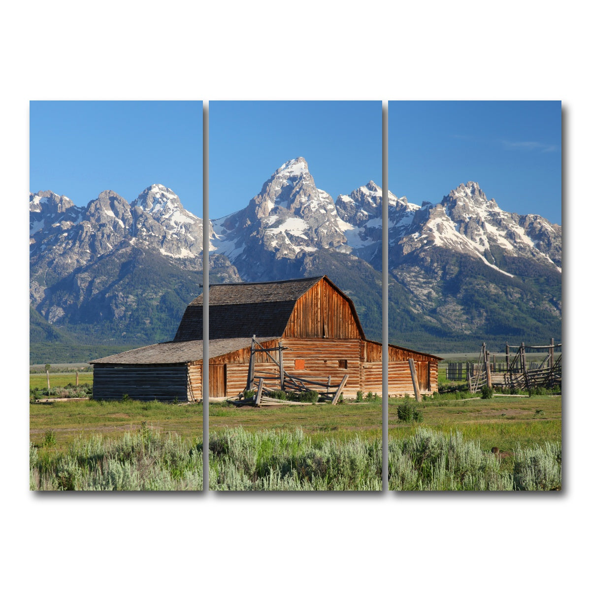 AUTO-MOCKUP WHITE | Grand Tetons and old barn | 3 Piece | Gallery Wrap Canvas | group=8x18