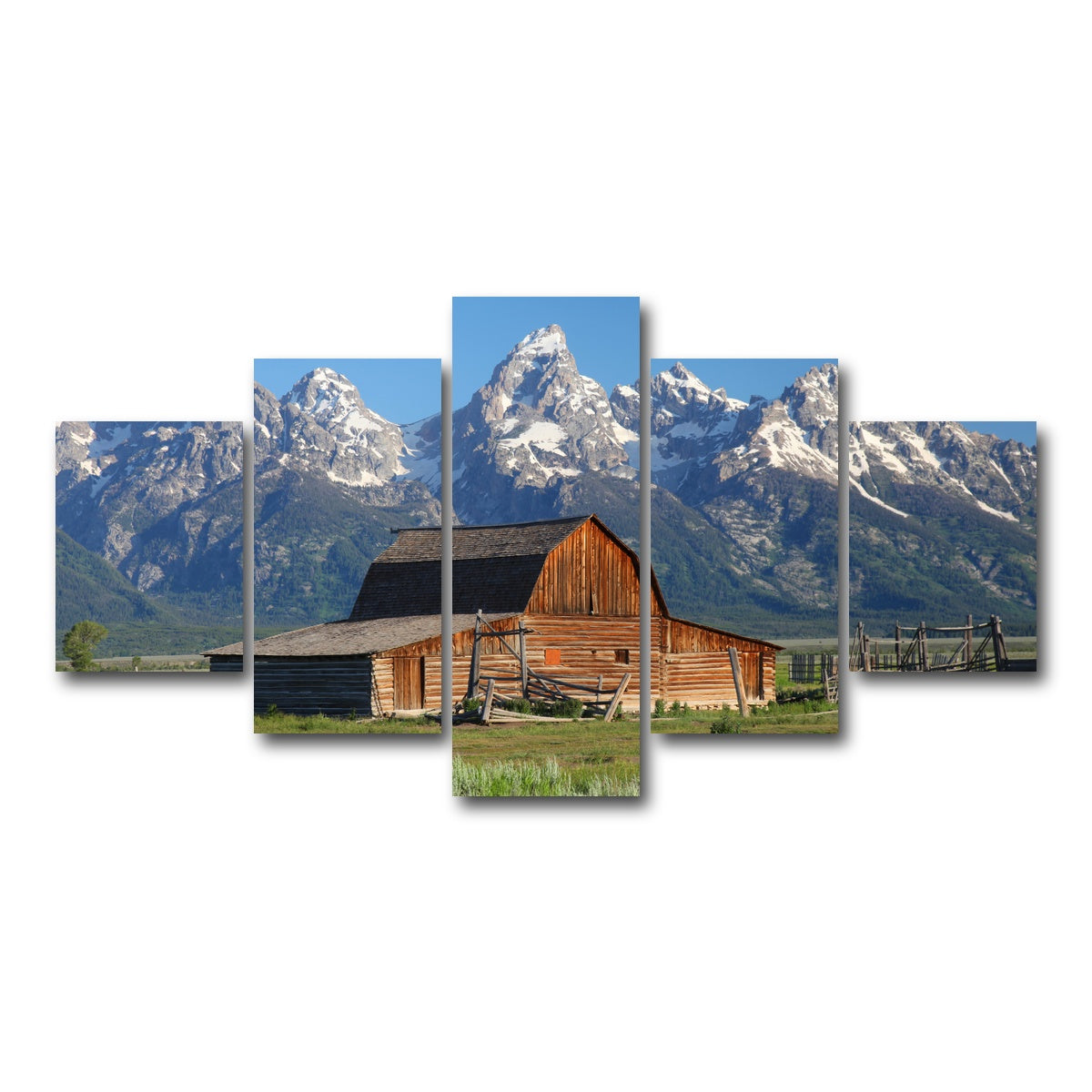AUTO-MOCKUP WHITE | Grand Tetons and old barn | 5 Piece | Gallery Wrap Canvas | group=5_short