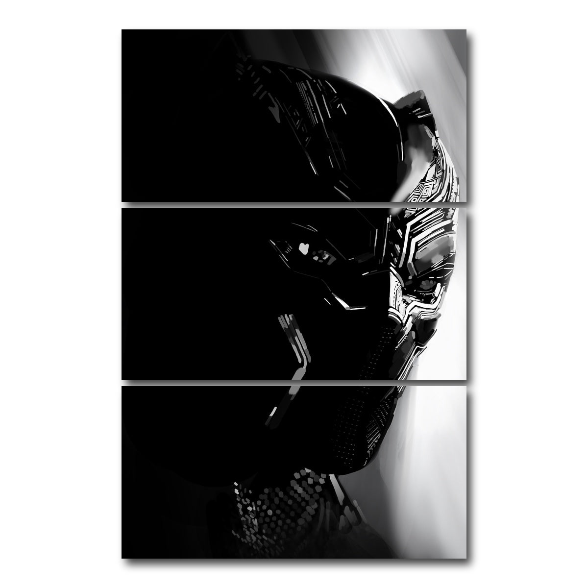 AUTO-MOCKUP WHITE | Grayscale Black Panther | 3 Piece | Gallery Wrap Canvas | group=12x24_stacked