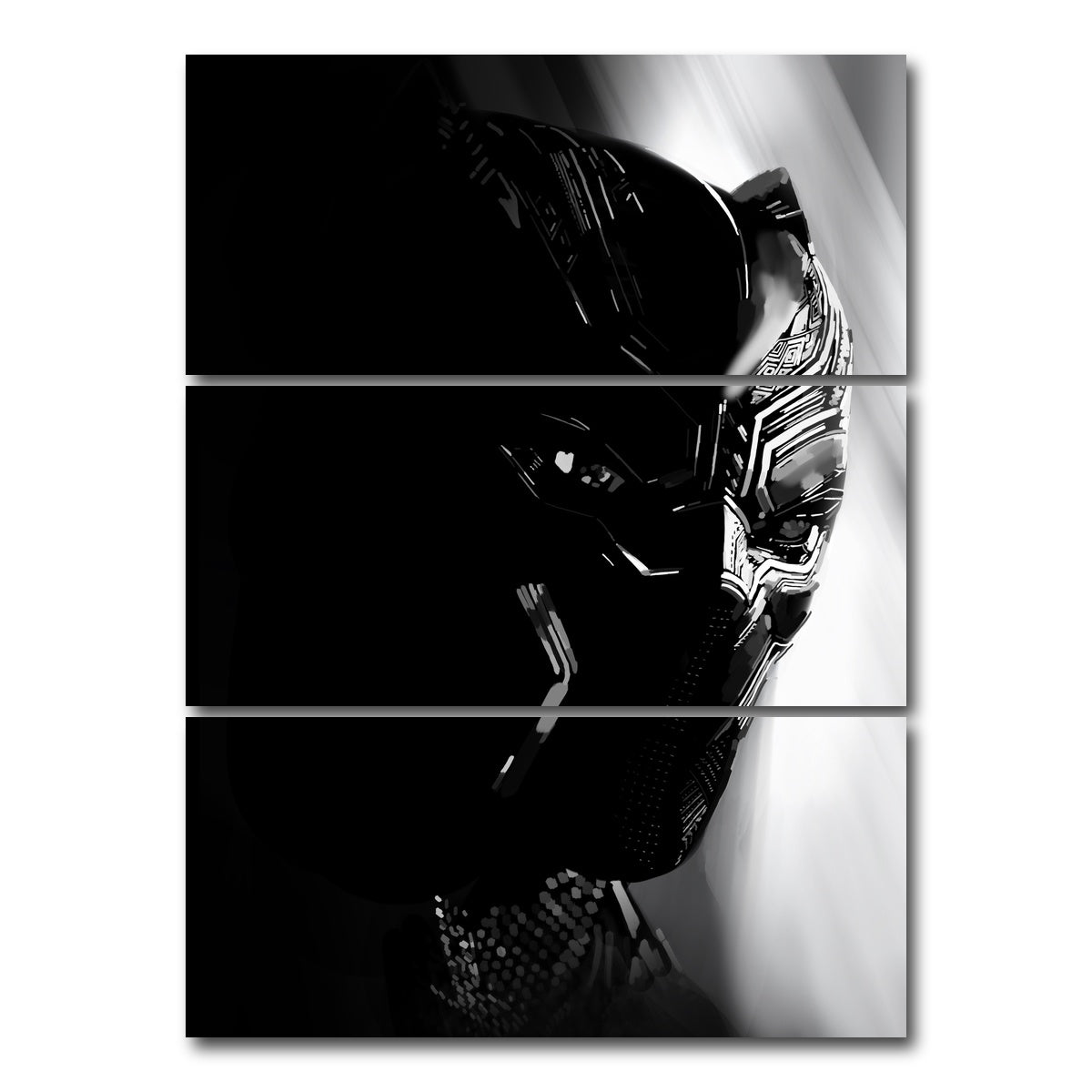 AUTO-MOCKUP WHITE | Grayscale Black Panther | 3 Piece | Gallery Wrap Canvas | group=8x18_stacked
