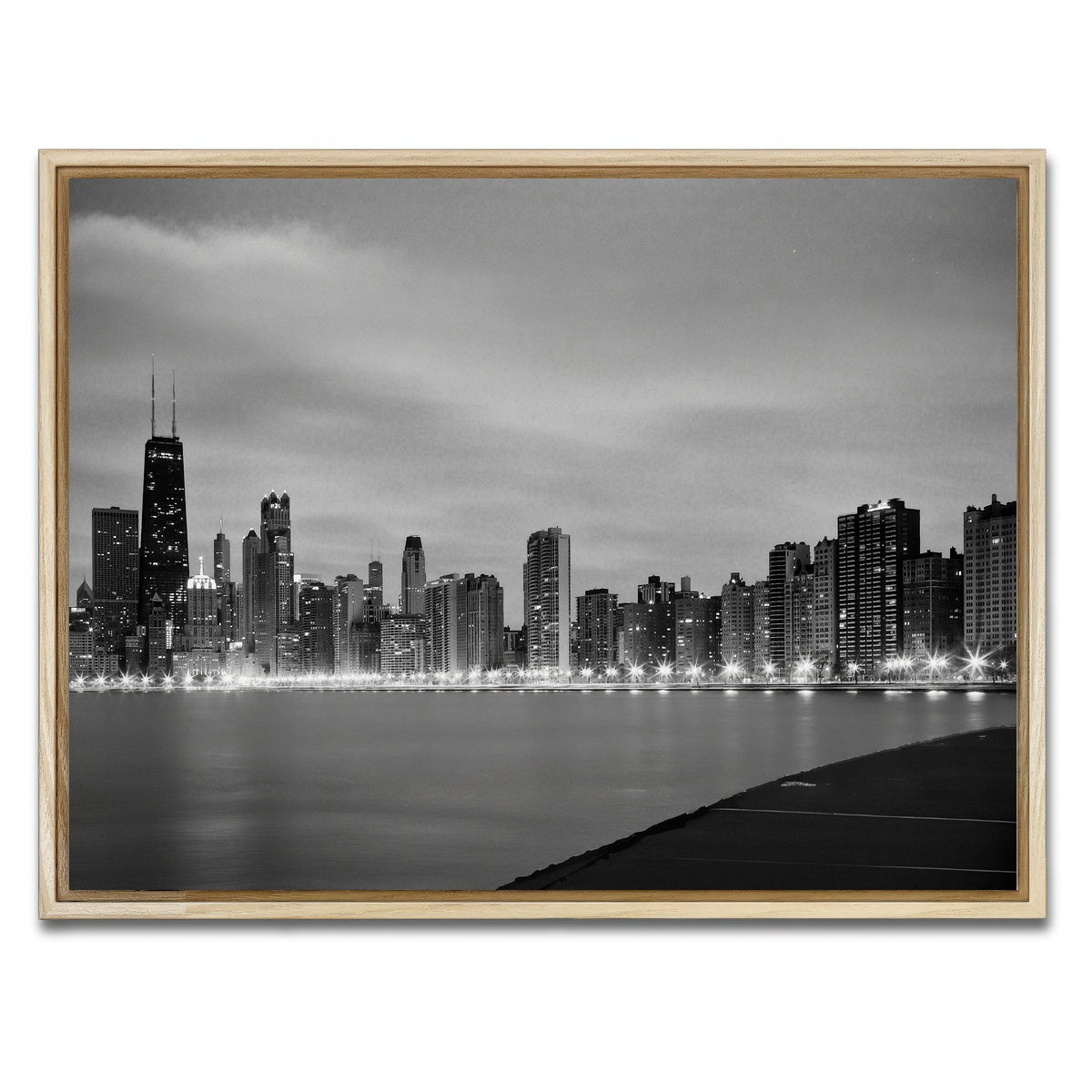 AUTO-MOCKUP WHITE | Grayscale Chicago Skyline | 1 Piece | Natural Framed Canvas | group=4x3