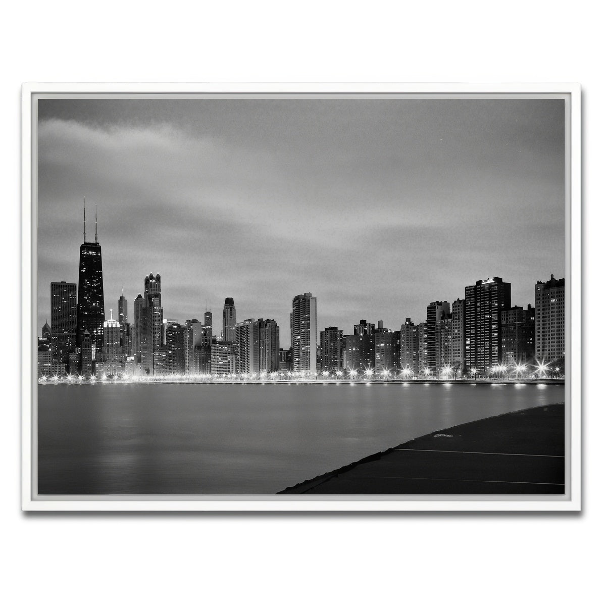 AUTO-MOCKUP WHITE | Grayscale Chicago Skyline | 1 Piece | White Framed Canvas | group=4x3