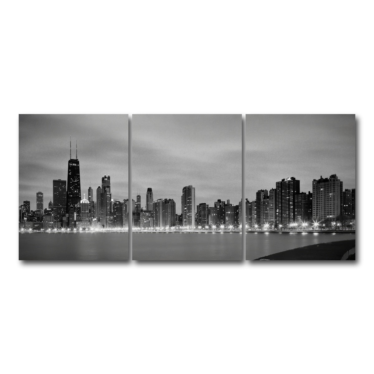 AUTO-MOCKUP WHITE | Grayscale Chicago Skyline | 3 Piece | Gallery Wrap Canvas | group=18x24