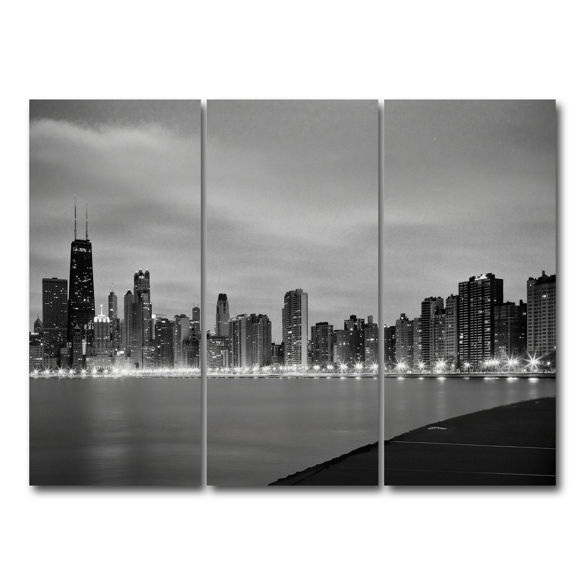 AUTO-MOCKUP WHITE | Grayscale Chicago Skyline | 3 Piece | Gallery Wrap Canvas | group=8x18
