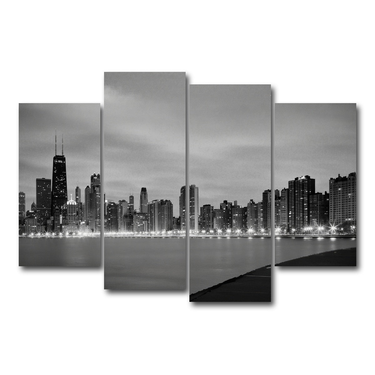 AUTO-MOCKUP WHITE | Grayscale Chicago Skyline | 4 Piece | Gallery Wrap Canvas | group=4_short