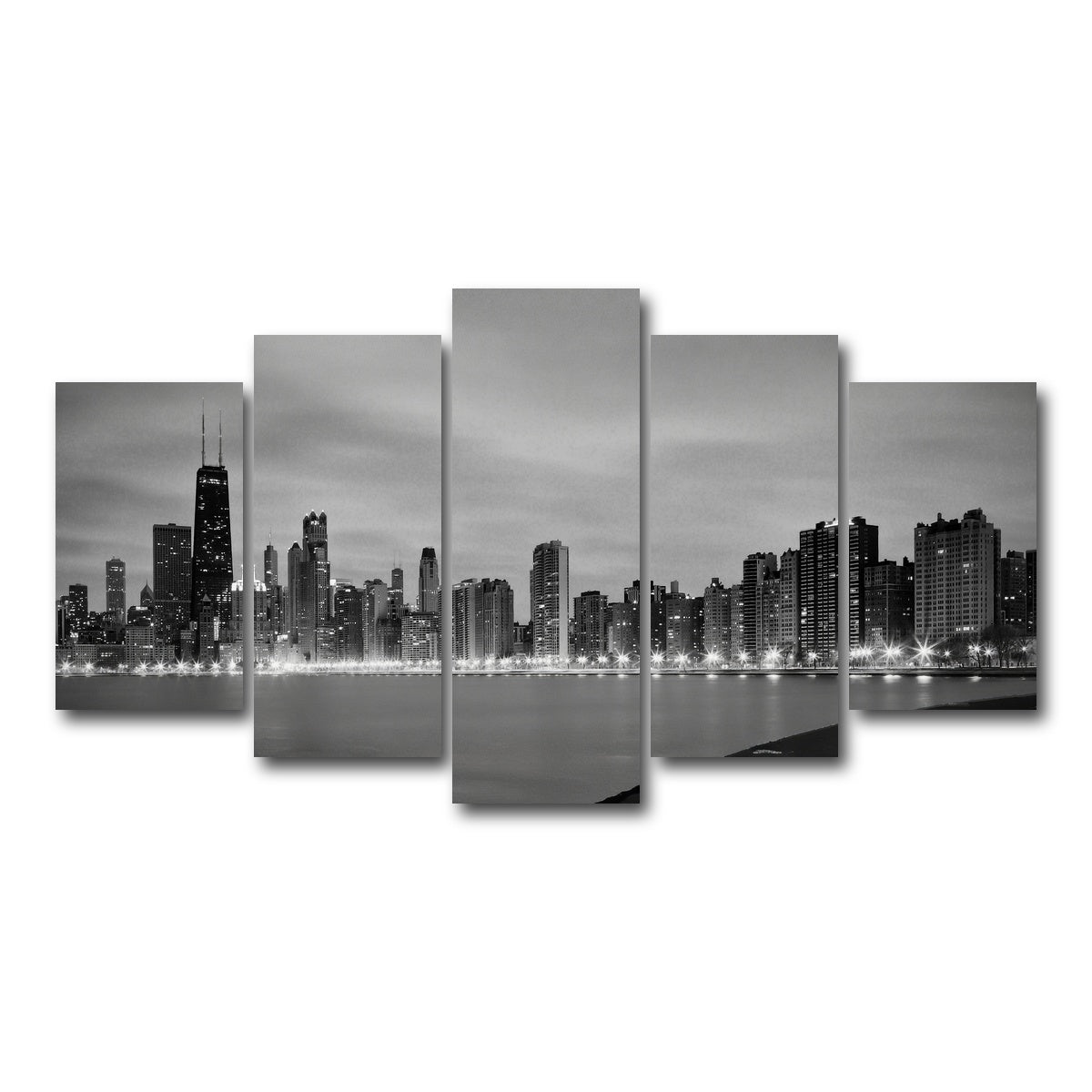 AUTO-MOCKUP WHITE | Grayscale Chicago Skyline | 5 Piece | Gallery Wrap Canvas | group=5_normal