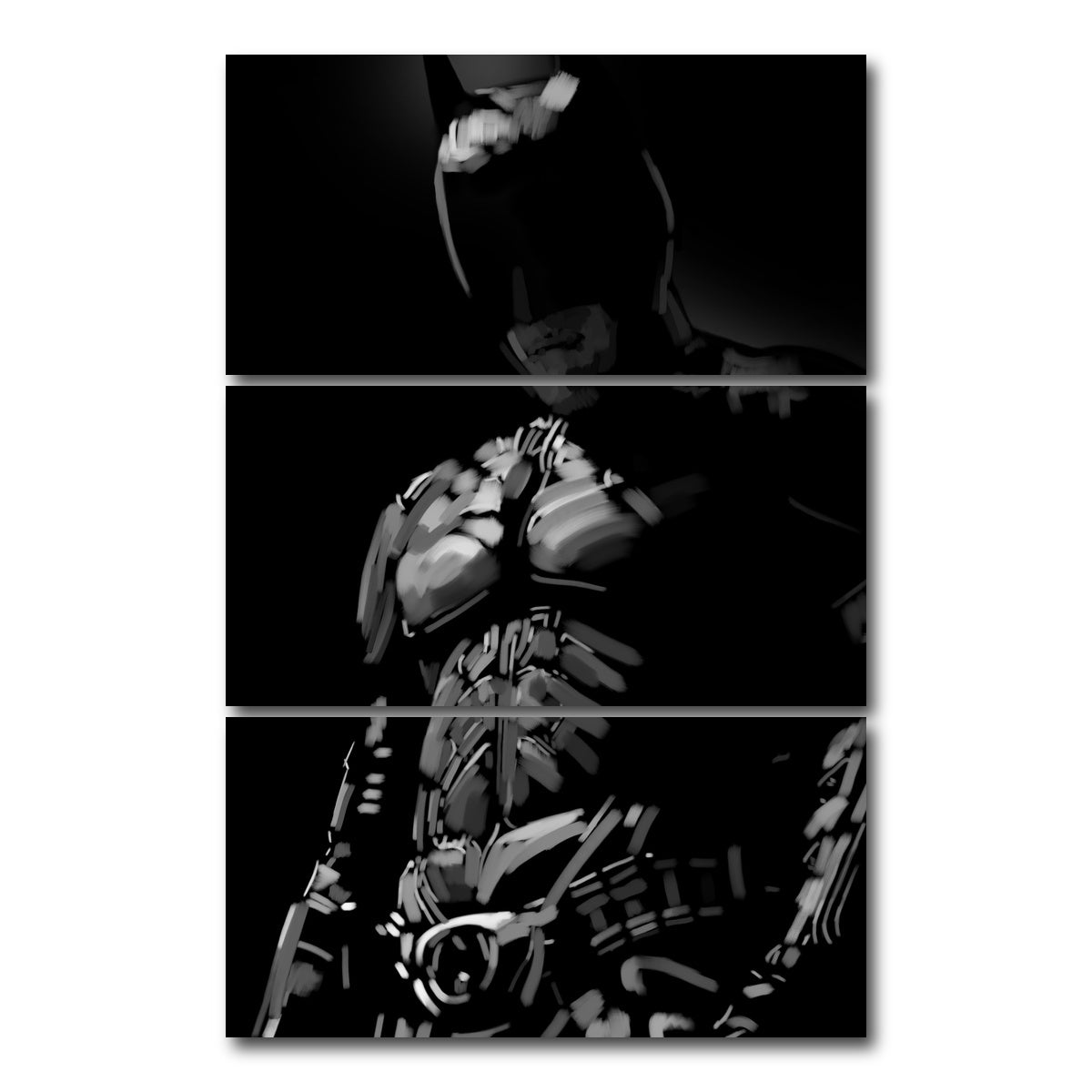 AUTO-MOCKUP WHITE | Grayscale Dark Knight | 3 Piece | Gallery Wrap Canvas | group=12x24_stacked