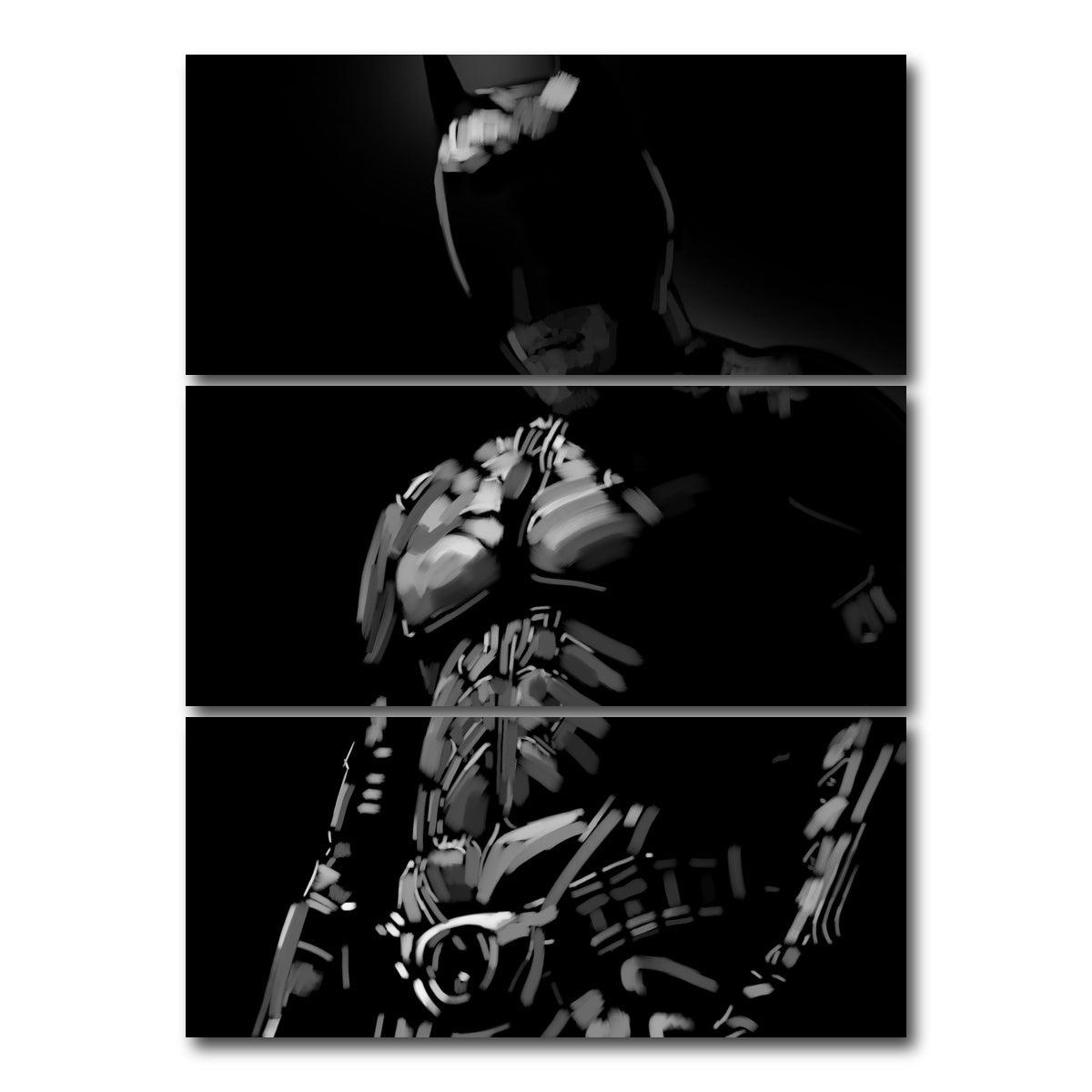 AUTO-MOCKUP WHITE | Grayscale Dark Knight | 3 Piece | Gallery Wrap Canvas | group=8x18_stacked