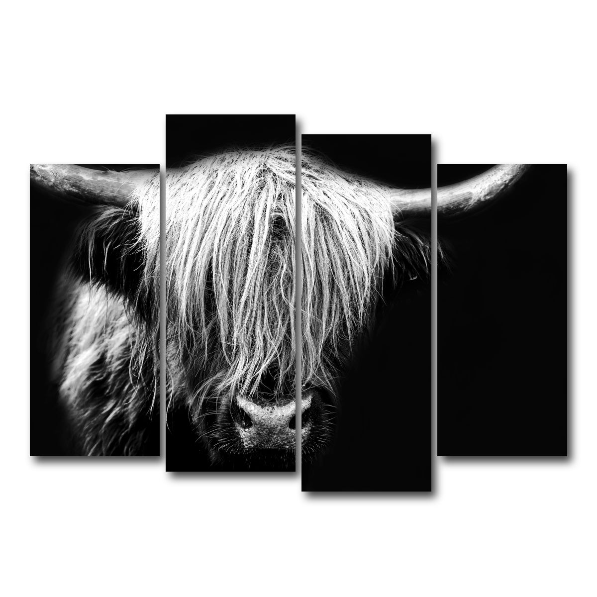 AUTO-MOCKUP WHITE | Grayscale Highland Cow | 4 Piece | Gallery Wrap Canvas | group=4_normal