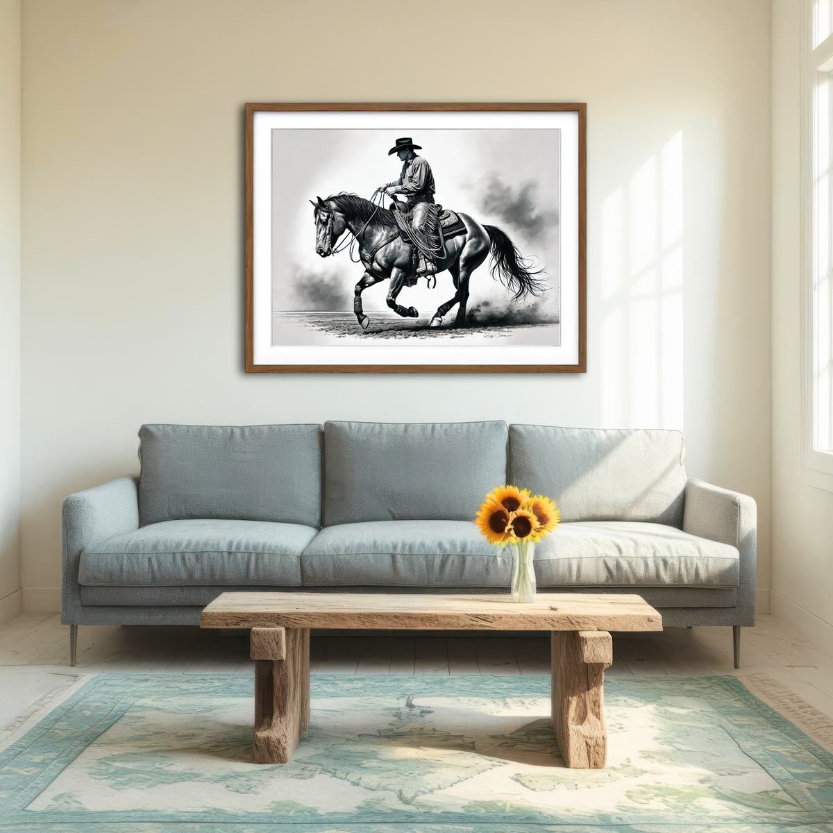 AUTO-MOCKUP ROOM | Grayscale Horse and Cowboy Wall Art