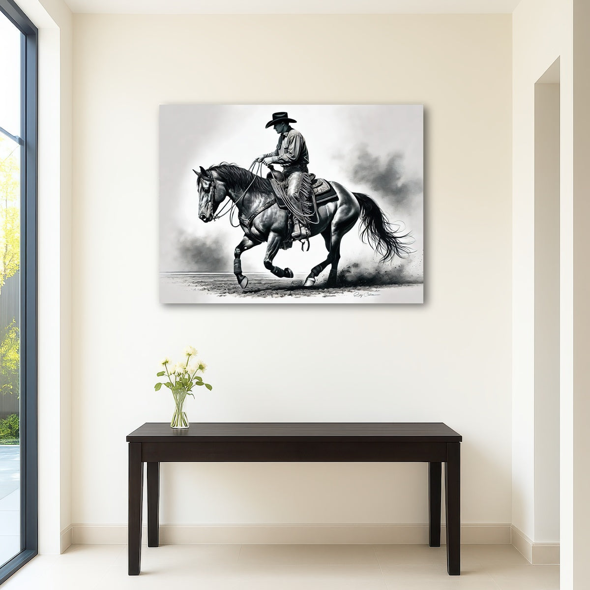 AUTO-MOCKUP ROOM | Grayscale Horse and Cowboy