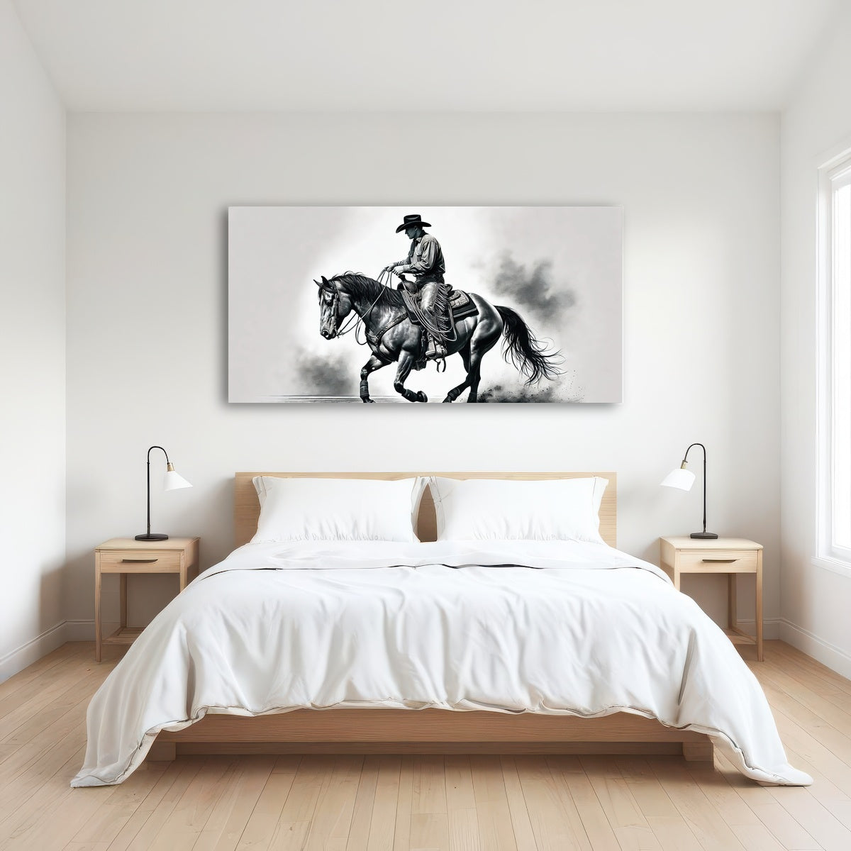 AUTO-MOCKUP ROOM | Grayscale Horse and Cowboy