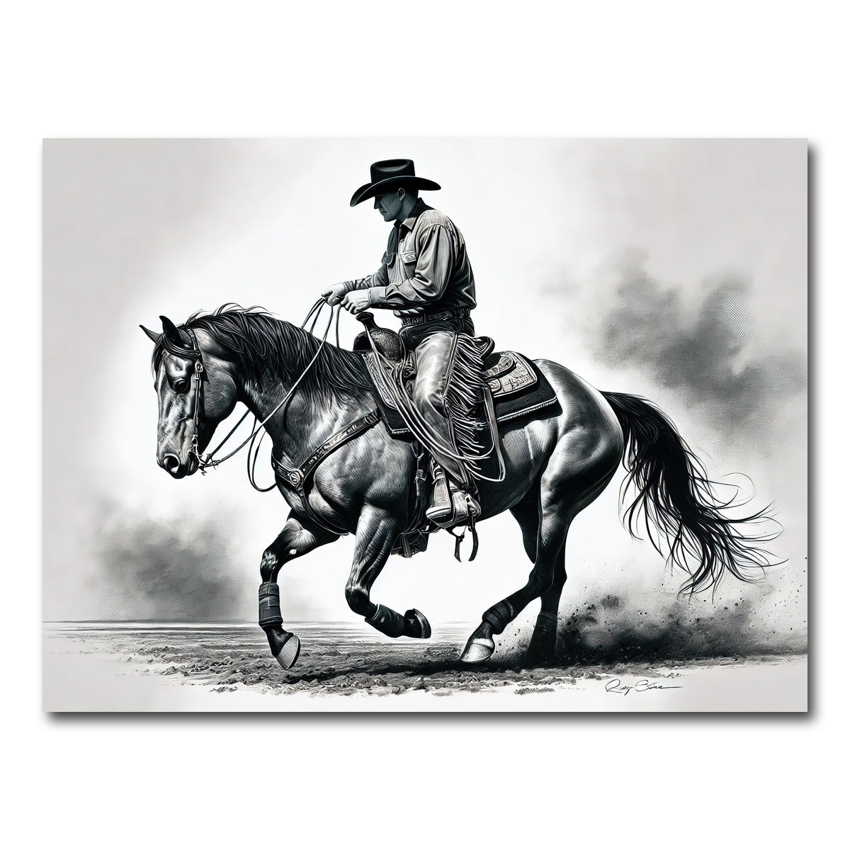 AUTO-MOCKUP WHITE | Grayscale Horse and Cowboy | 1 Piece | Gallery Wrap Canvas | group=4x3