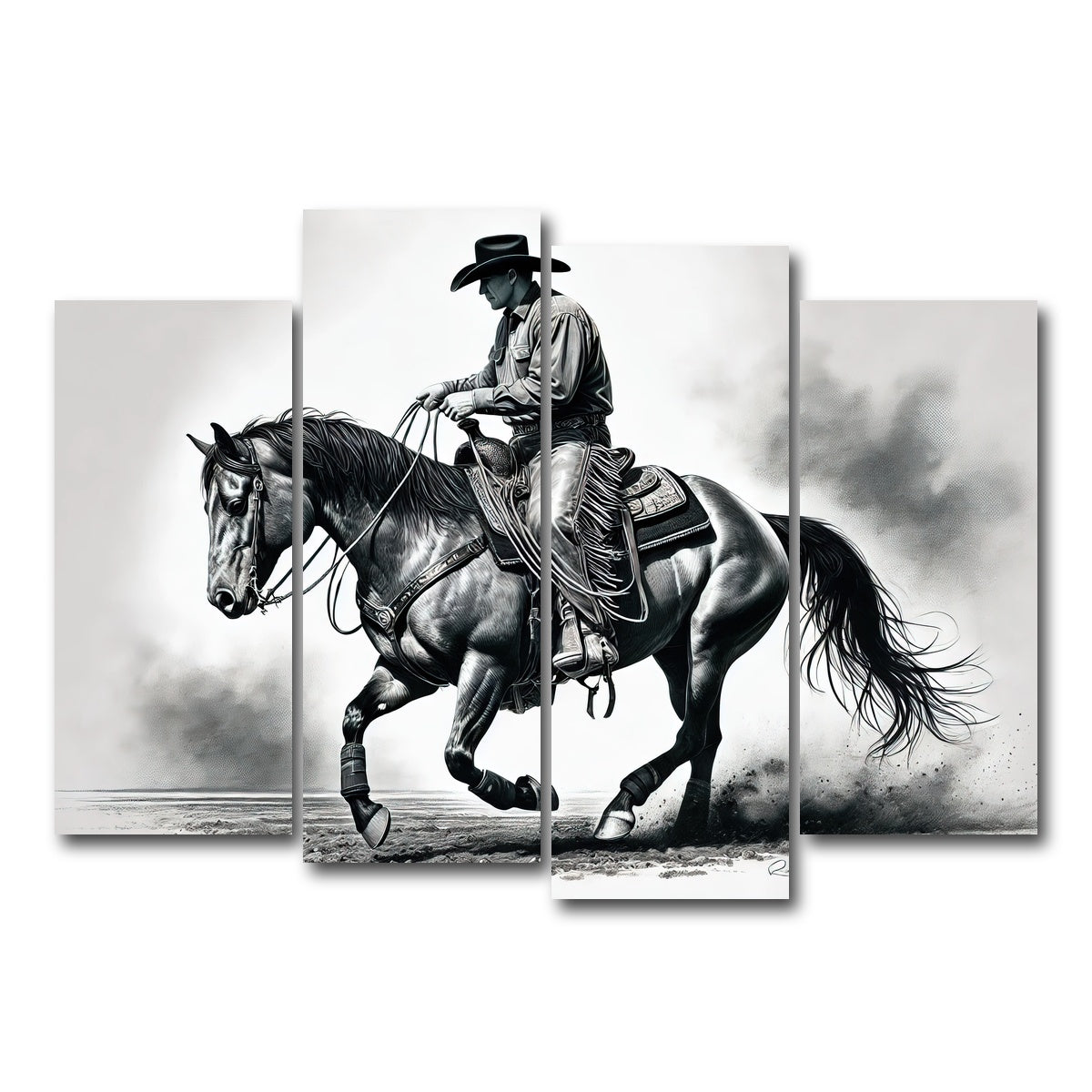 AUTO-MOCKUP WHITE | Grayscale Horse and Cowboy | 4 Piece | Gallery Wrap Canvas | group=4_normal