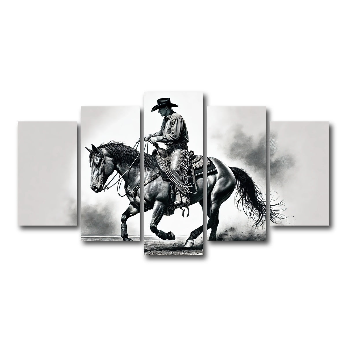 AUTO-MOCKUP WHITE | Grayscale Horse and Cowboy | 5 Piece | Gallery Wrap Canvas | group=5_normal