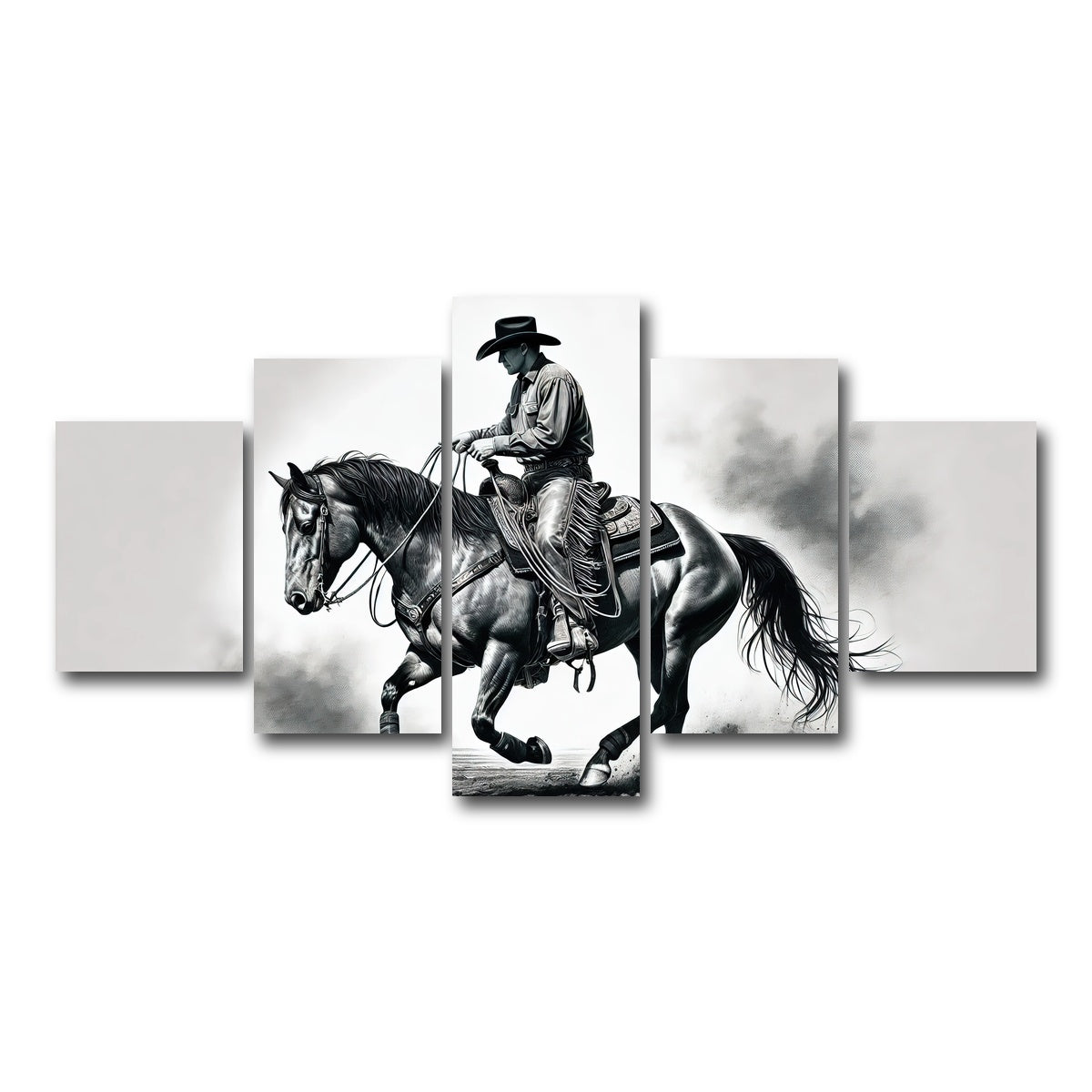 AUTO-MOCKUP WHITE | Grayscale Horse and Cowboy | 5 Piece | Gallery Wrap Canvas | group=5_short