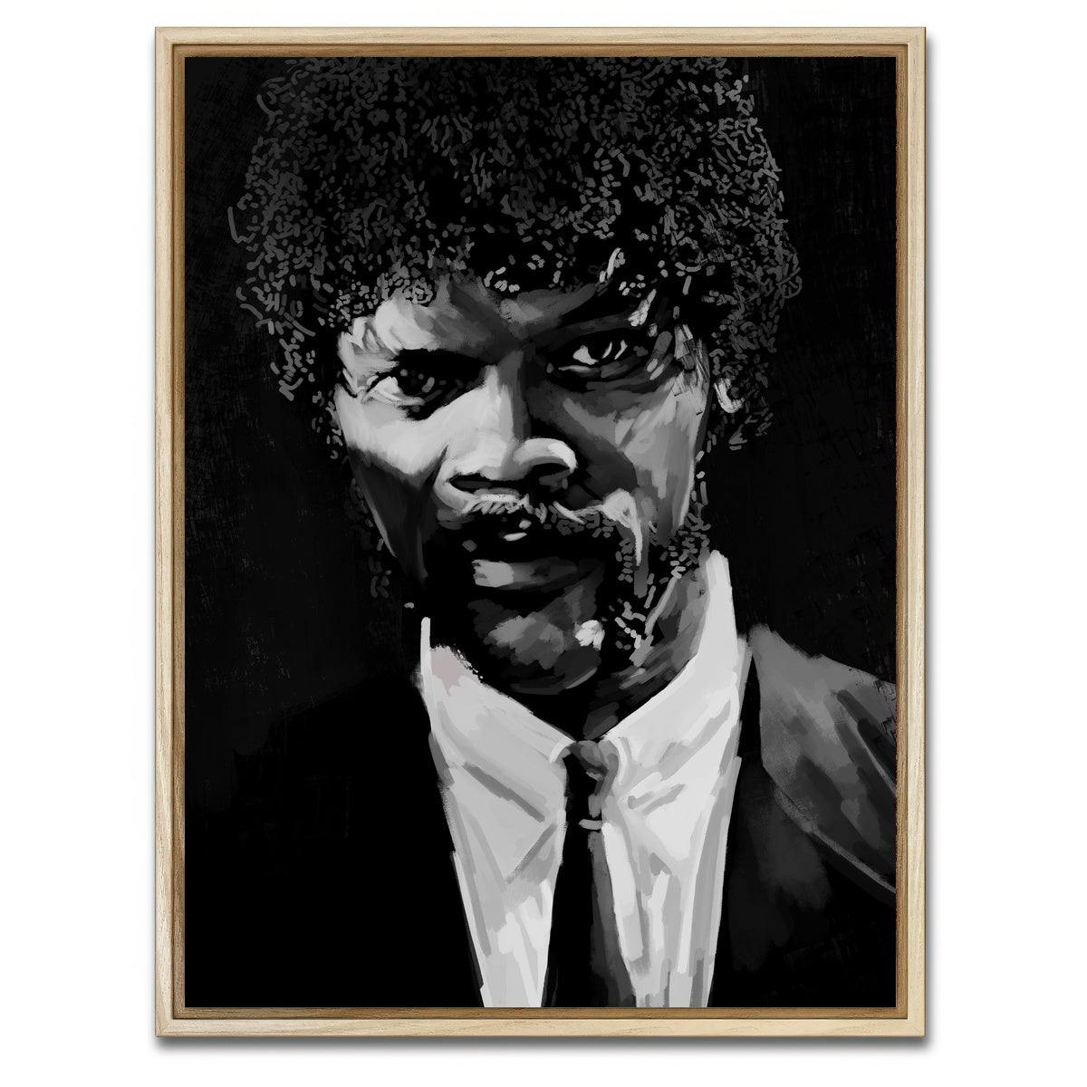 AUTO-MOCKUP WHITE | Grayscale Jules Winnfield | 1 Piece | Natural Framed Canvas | group=3x4