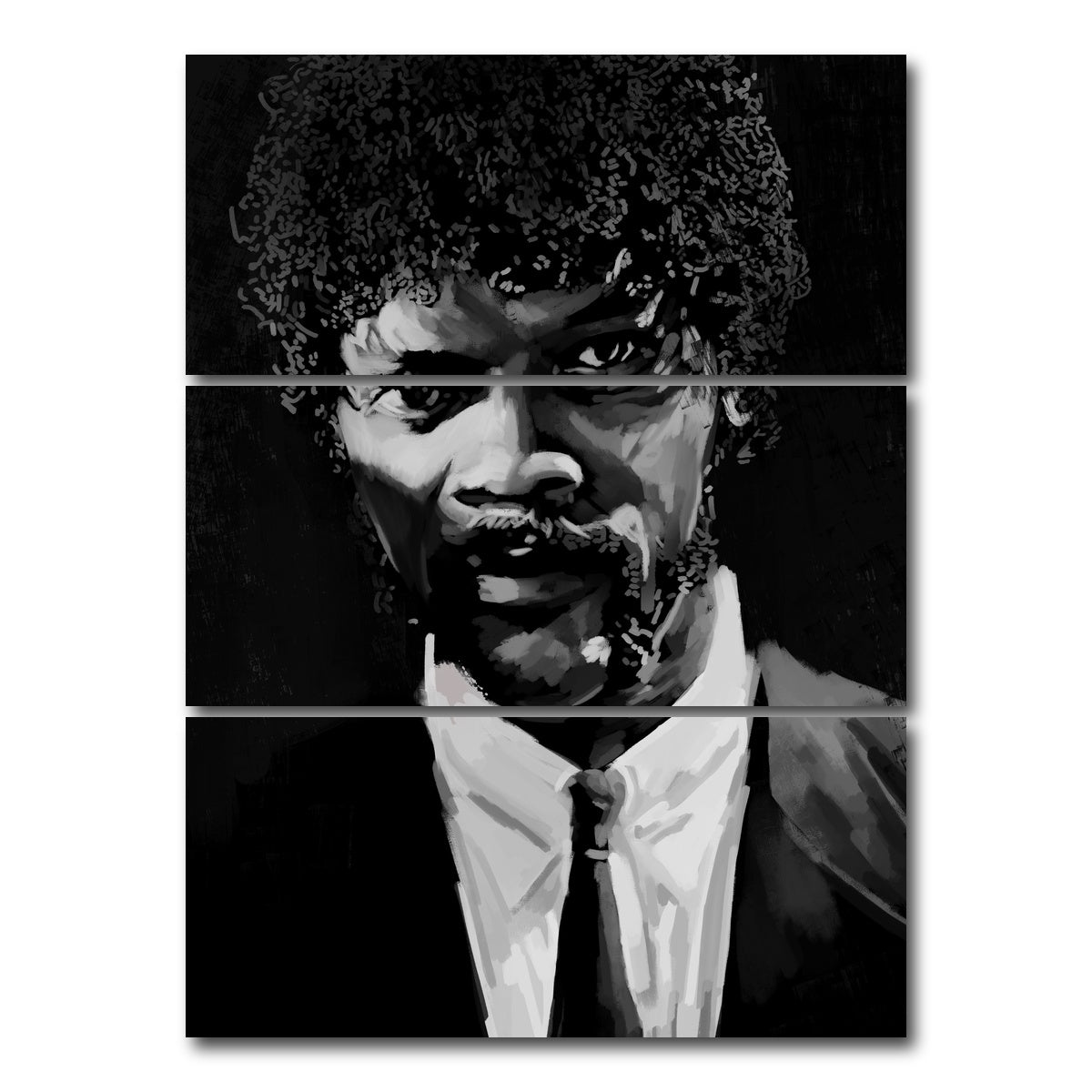 AUTO-MOCKUP WHITE | Grayscale Jules Winnfield | 3 Piece | Gallery Wrap Canvas | group=8x18_stacked