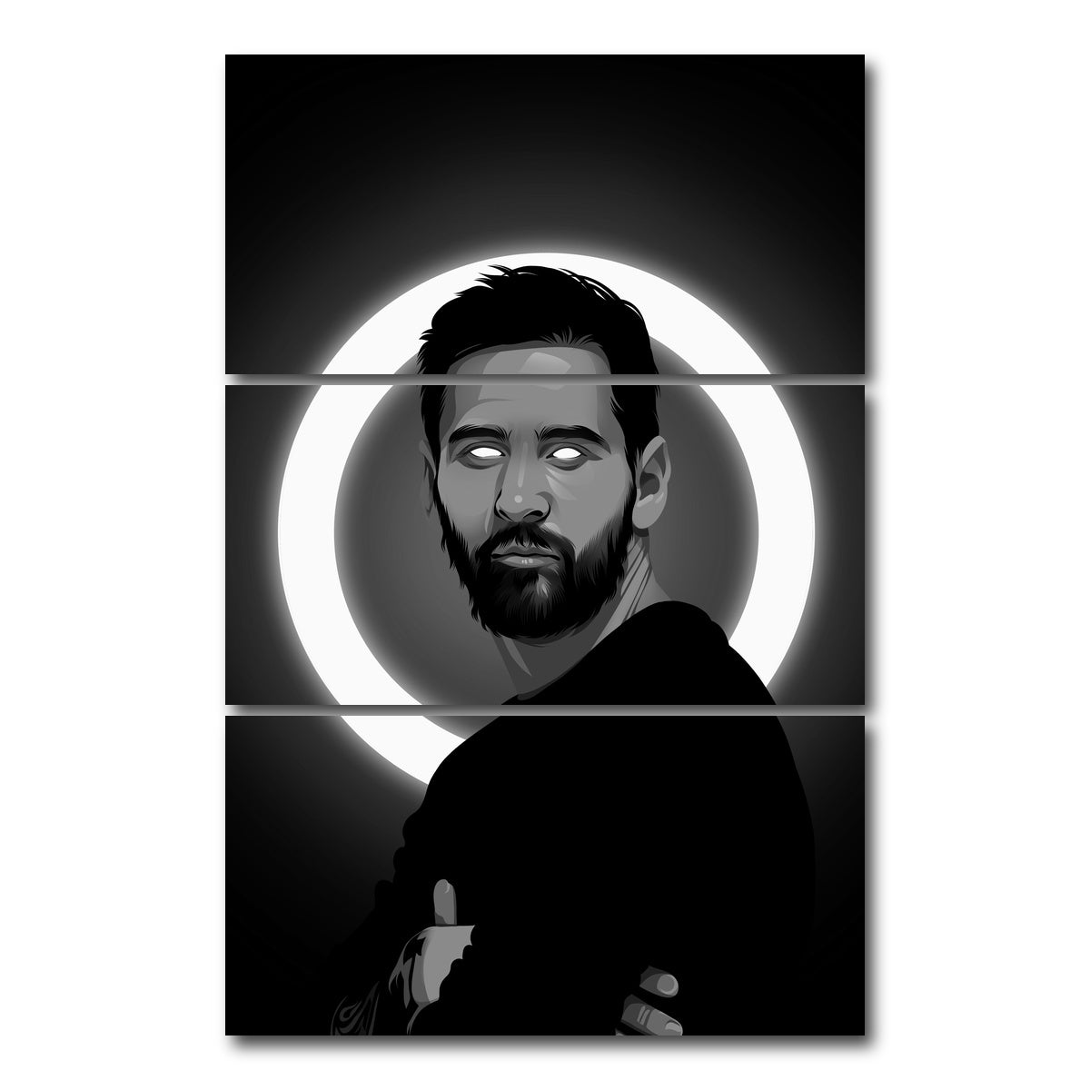 AUTO-MOCKUP WHITE | Grayscale Lionel Messi | 3 Piece | Gallery Wrap Canvas | group=12x24_stacked