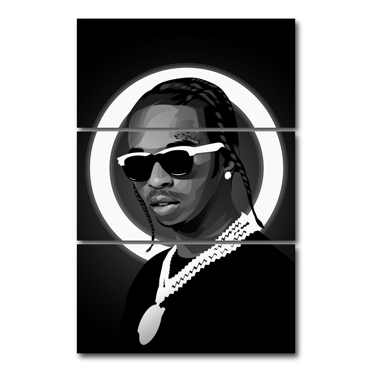 AUTO-MOCKUP WHITE | Grayscale Popsmoke | 3 Piece | Gallery Wrap Canvas | group=12x24_stacked