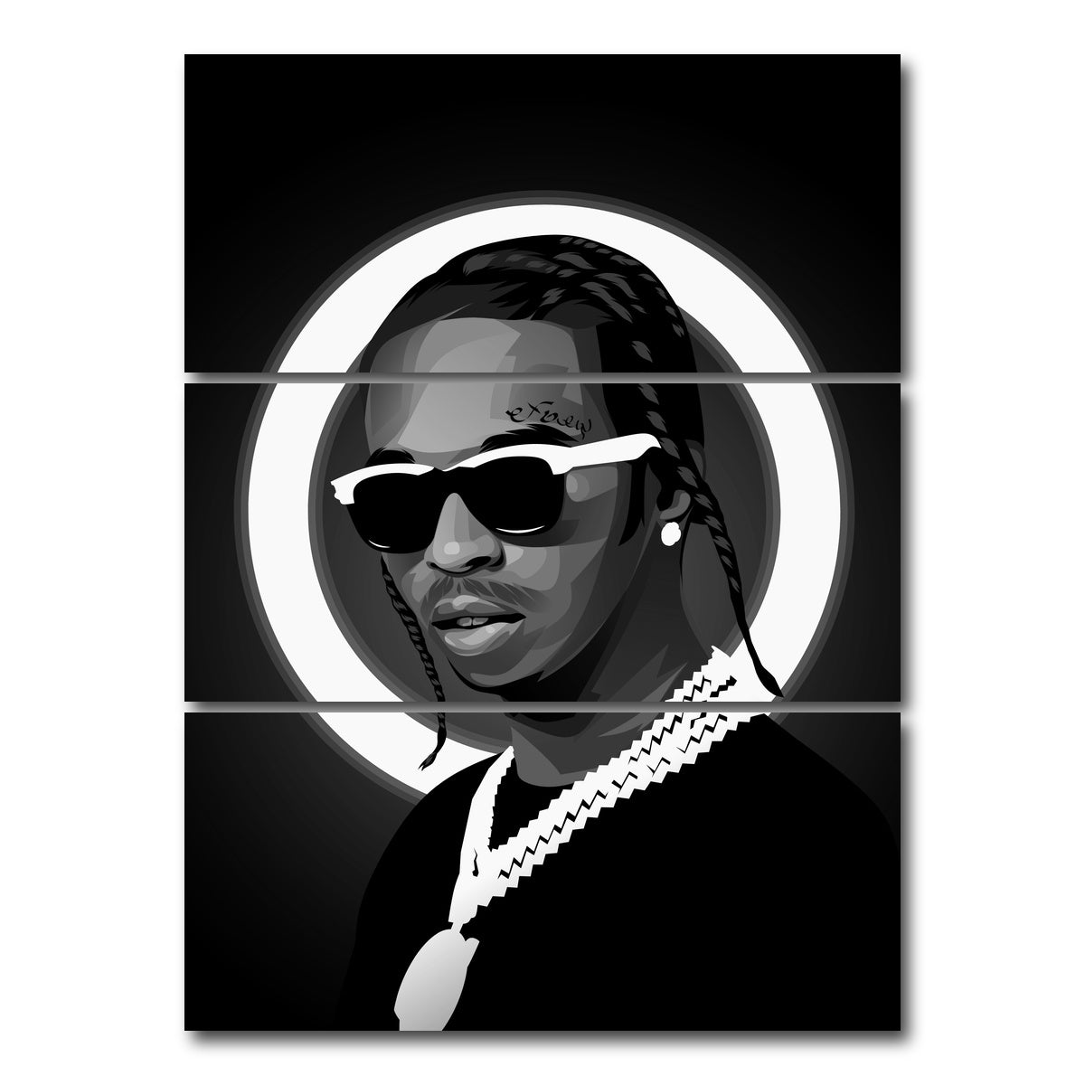 AUTO-MOCKUP WHITE | Grayscale Popsmoke | 3 Piece | Gallery Wrap Canvas | group=8x18_stacked