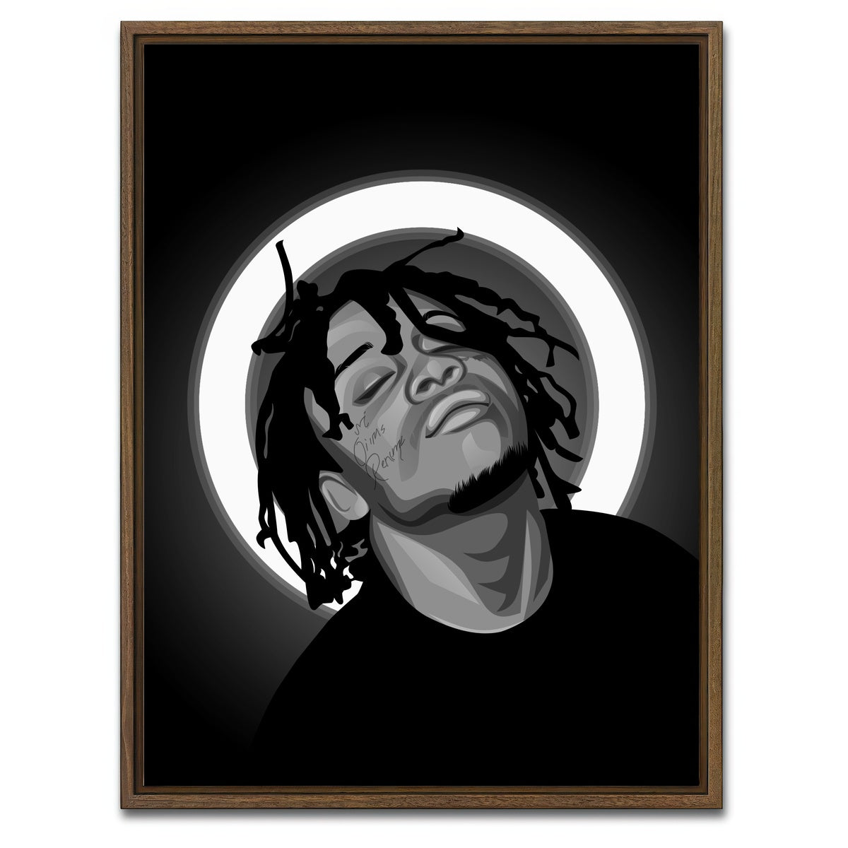 AUTO-MOCKUP WHITE | Grayscale Trippie Redd | 1 Piece | Walnut Framed Canvas | group=3x4