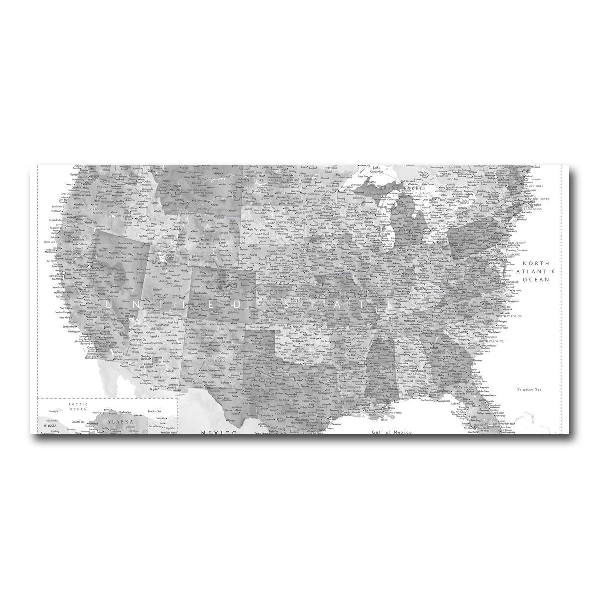 AUTO-MOCKUP WHITE | Grayscale US Map | 1 Piece | Gallery Wrap Canvas | group=2x1