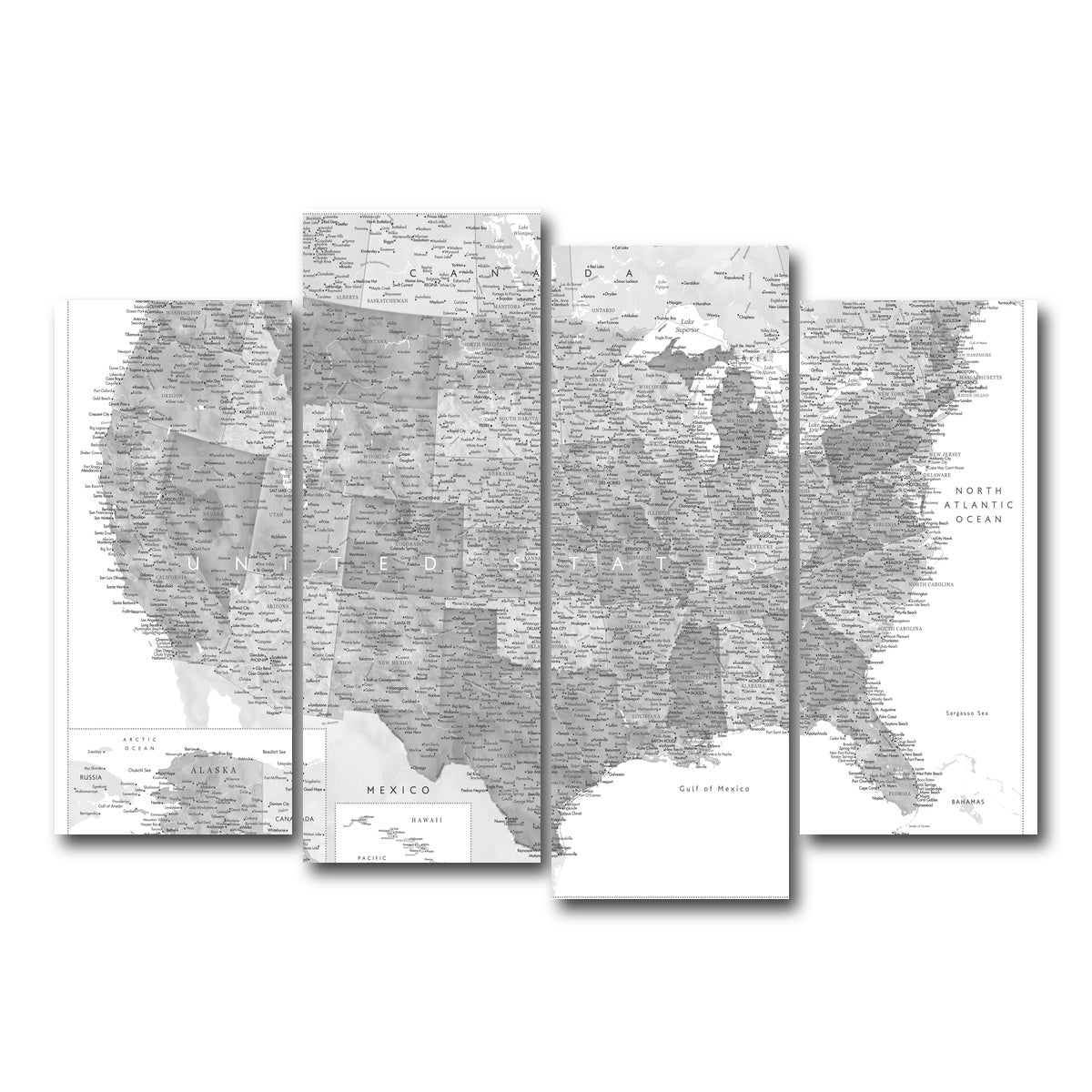 AUTO-MOCKUP WHITE | Grayscale US Map | 4 Piece | Gallery Wrap Canvas | group=4_normal