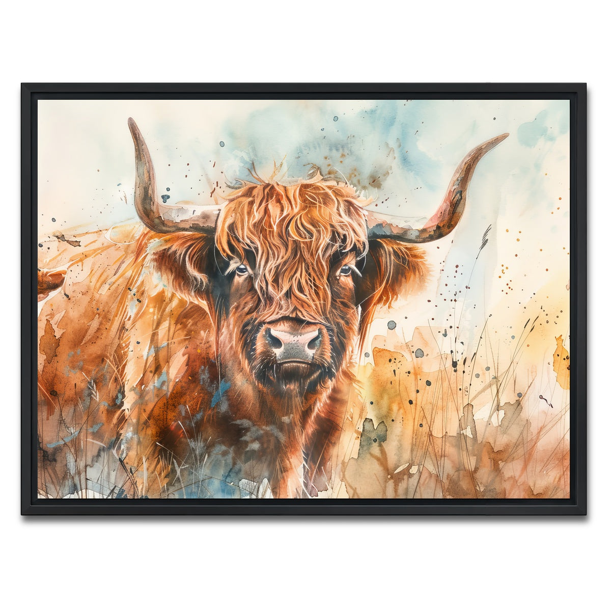 AUTO-MOCKUP WHITE | Grazing highland bull | 1 Piece | Black Framed Canvas | group=4x3