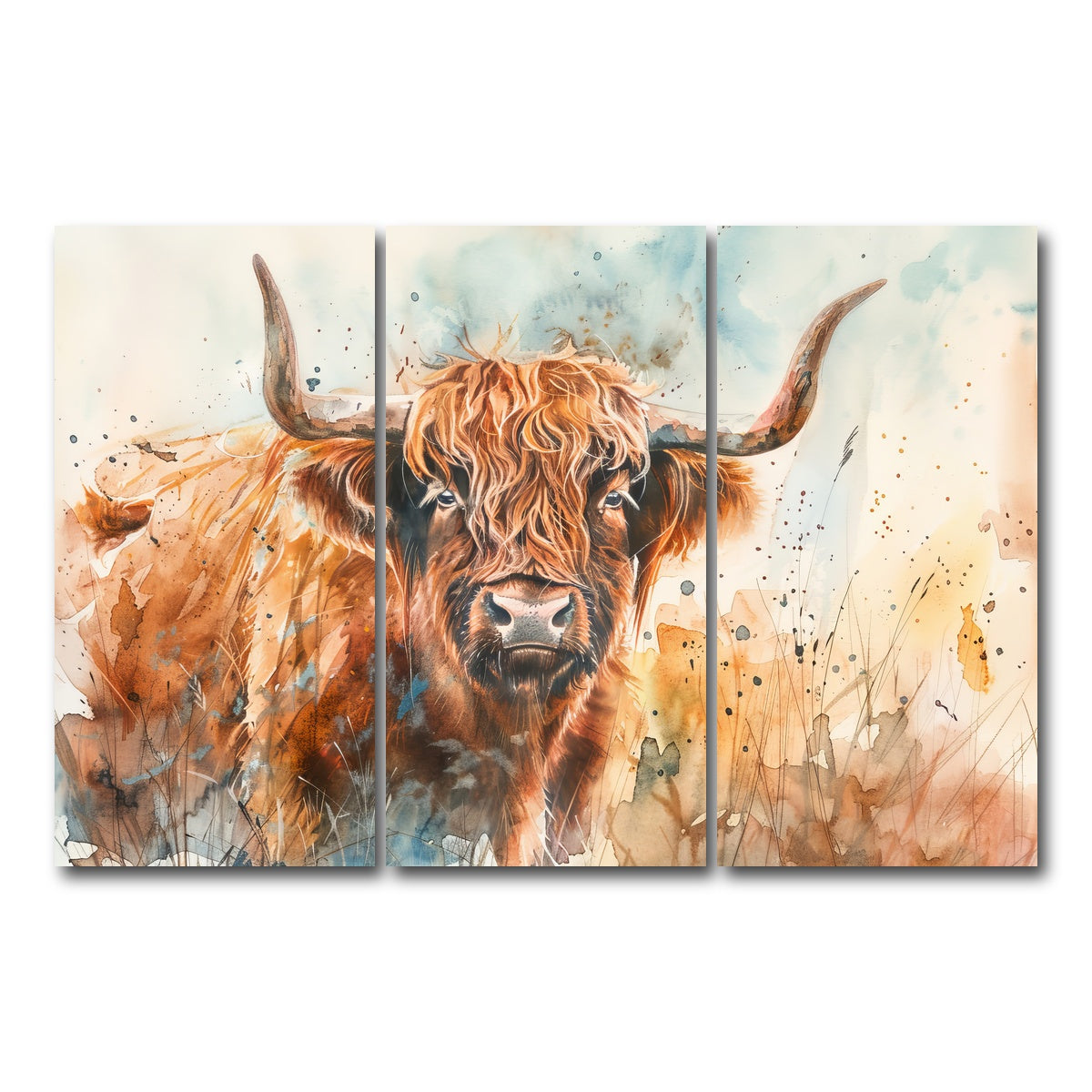 AUTO-MOCKUP WHITE | Grazing highland bull | 3 Piece | Gallery Wrap Canvas | group=12x24